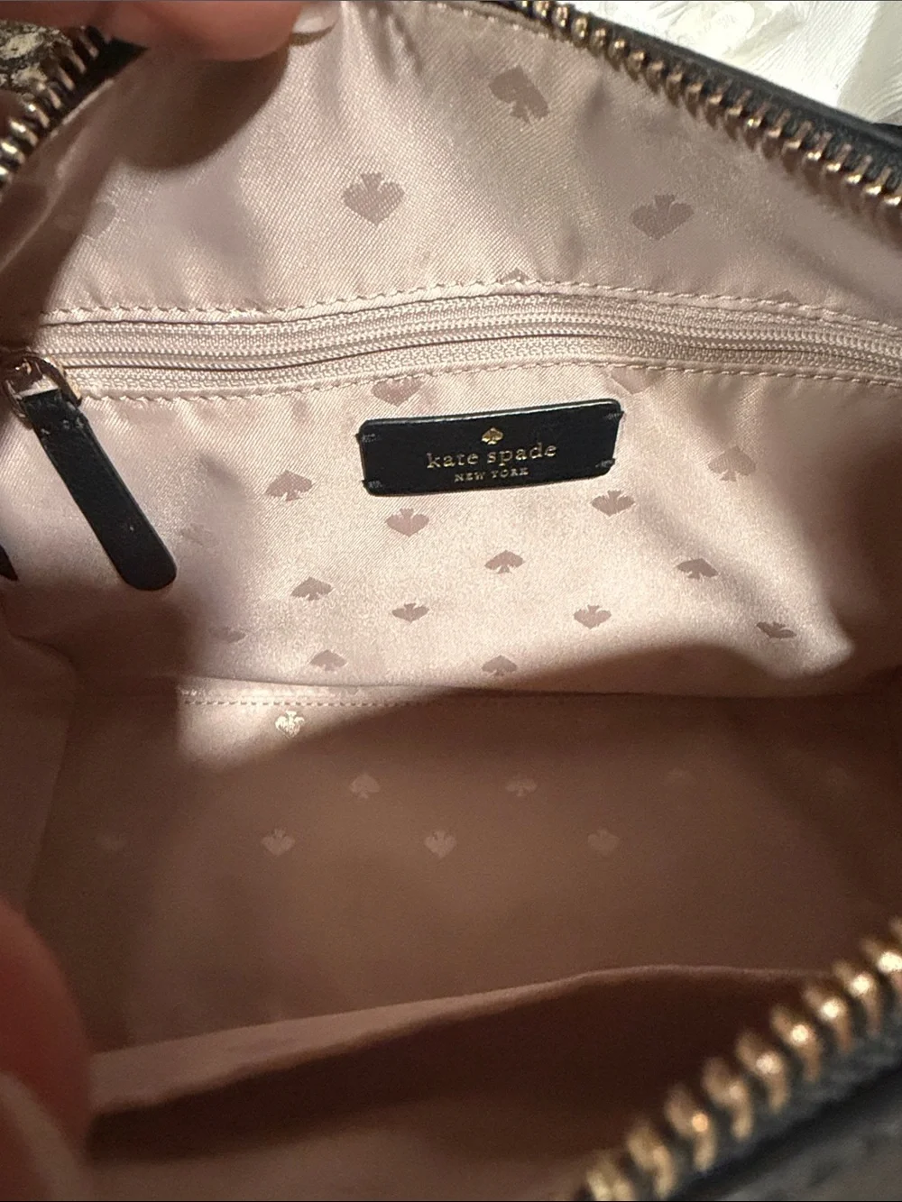 kate spade Pink and Black Minnie Mouse Leather Satchel with Heart Tag EUC